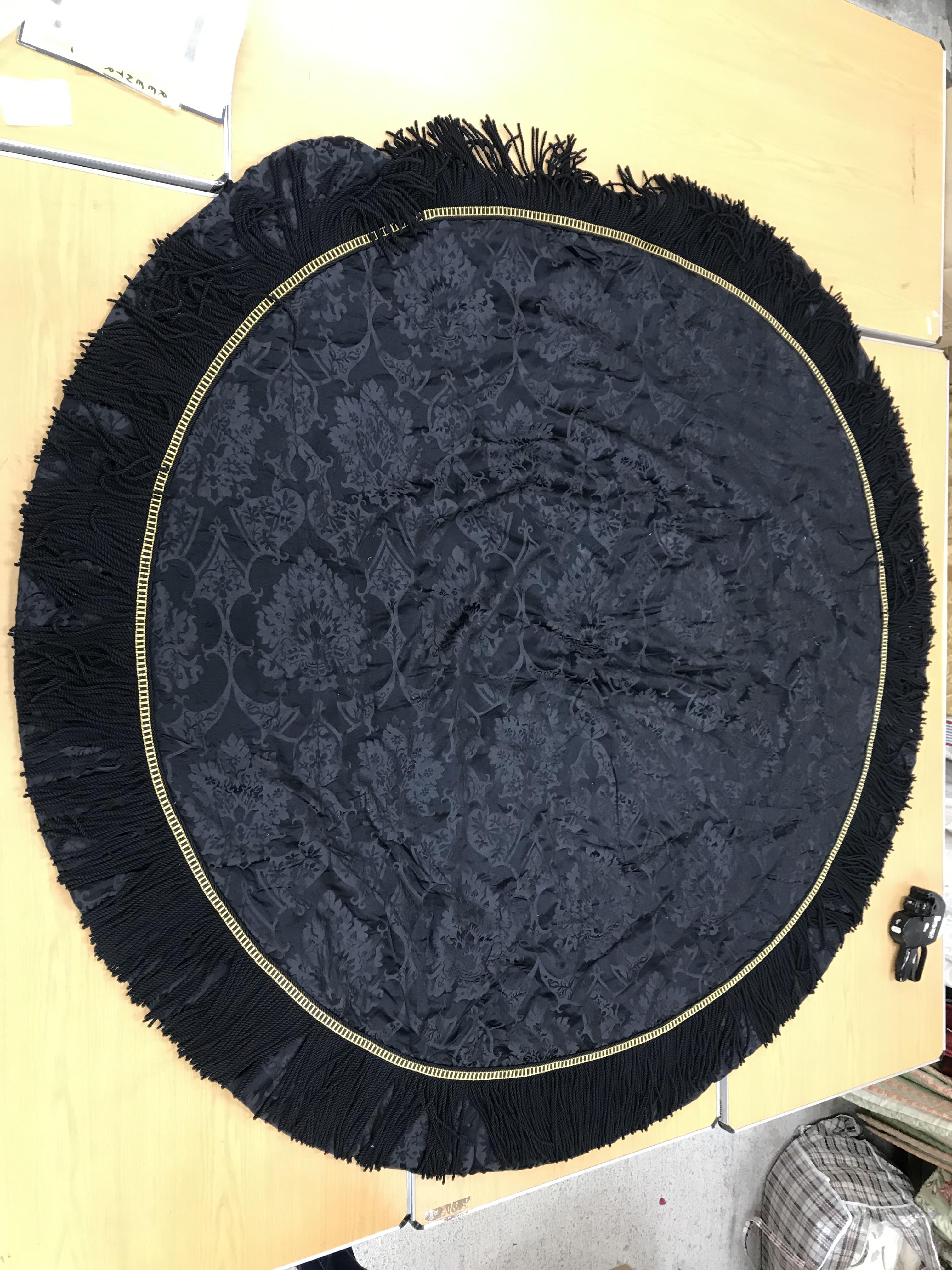 Four black damask circular tablecloths w