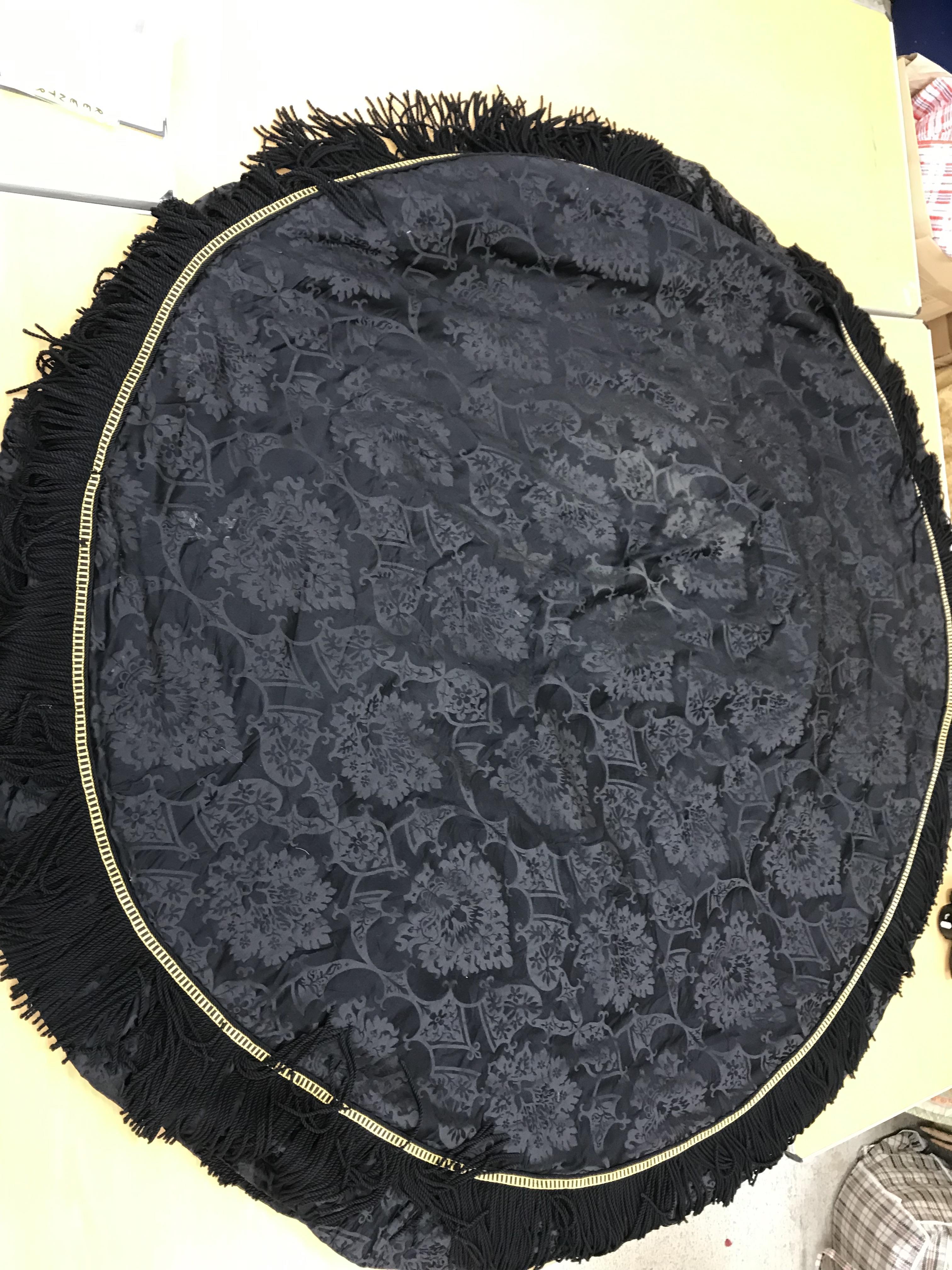 Four black damask circular tablecloths w - Image 8 of 21