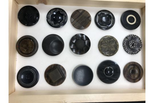 A framed collection of buttons in bakeli - Image 10 of 19