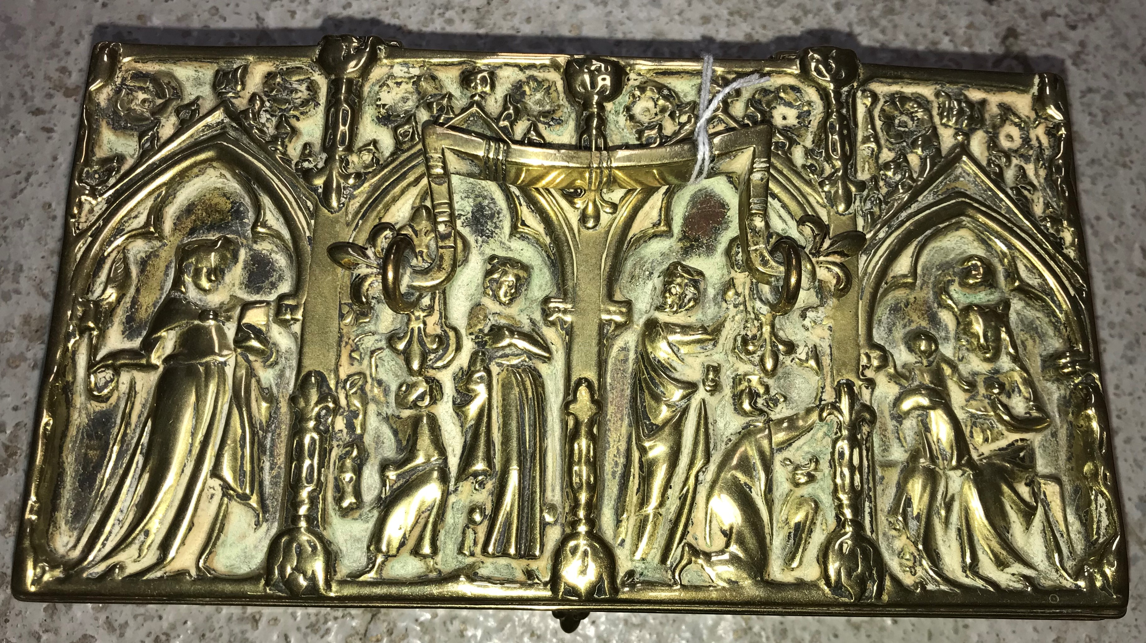 A circa 1900 German brass casket in the - Image 2 of 3