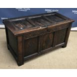 A late 17th Century oak coffer, the thre