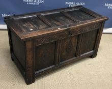 A late 17th Century oak coffer, the thre