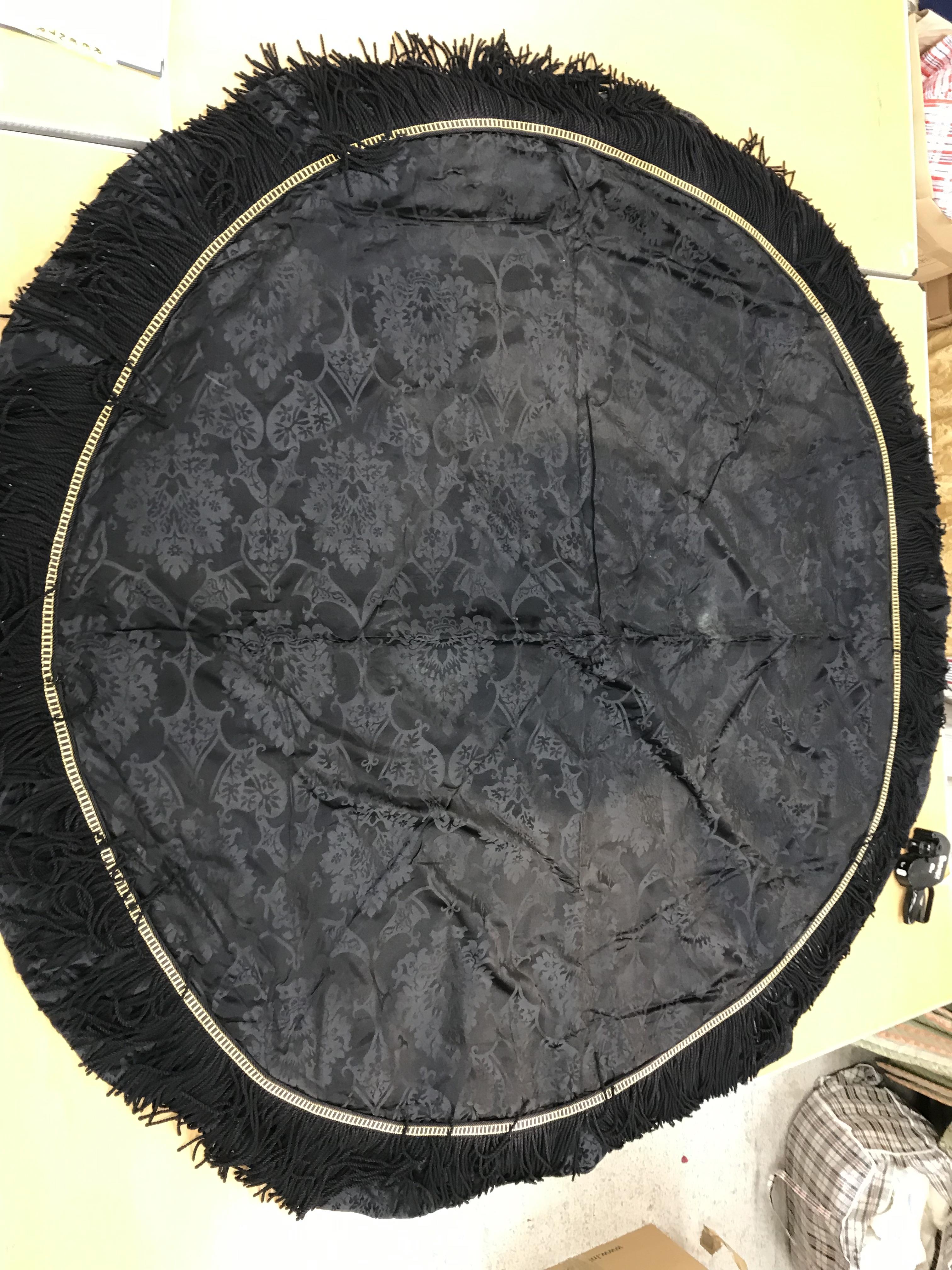 Four black damask circular tablecloths w - Image 10 of 21