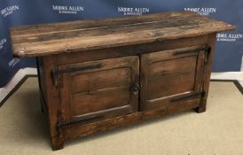 A 19th Century elm dwarf cupboard, the p