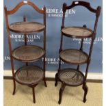 Two Edwardian mahogany and caned three t