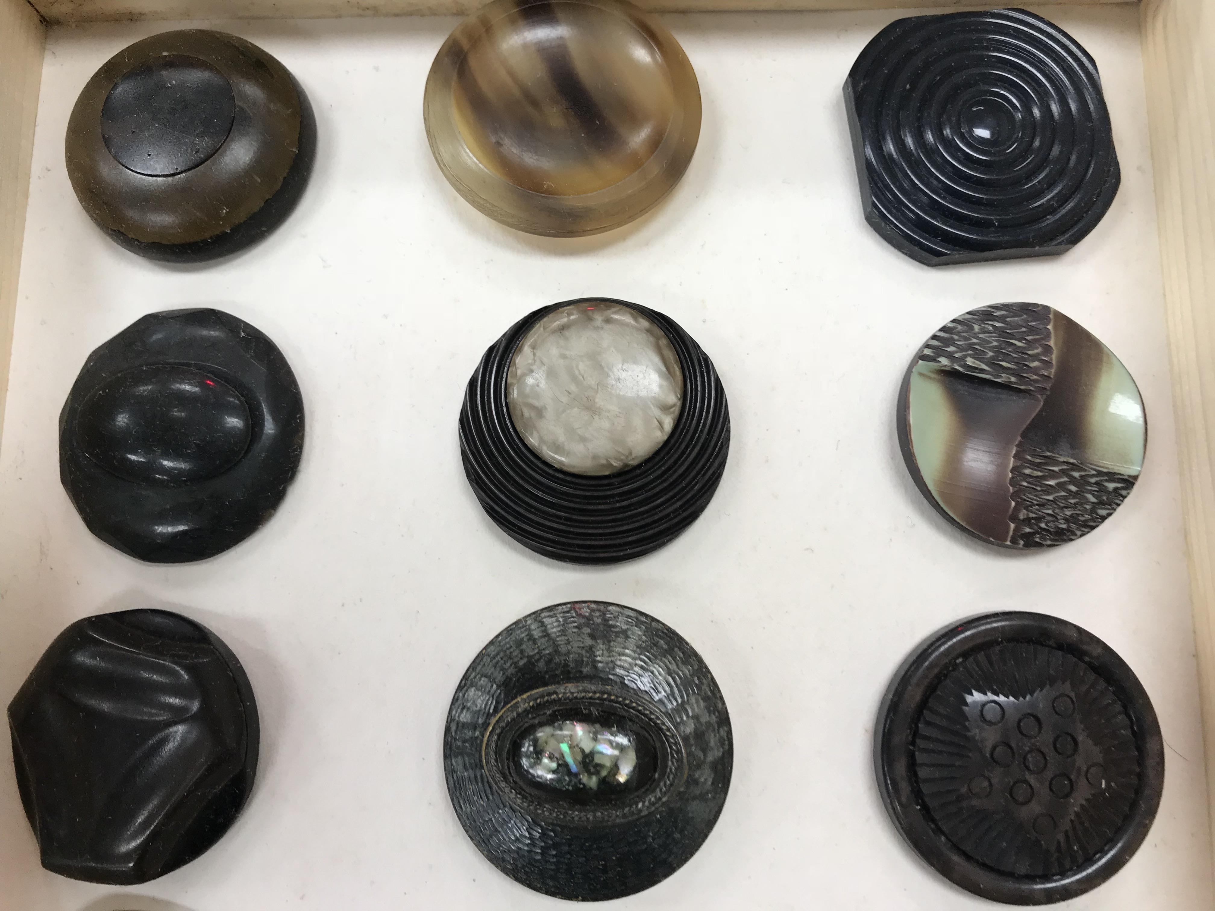 A framed collection of buttons in bakeli - Image 5 of 19