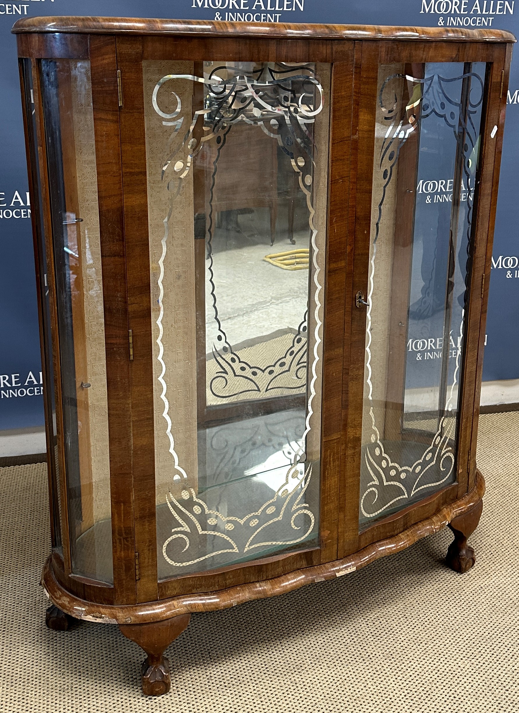 A mid 20th Century walnut display cabine