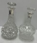 A modern cut glass decanter with silver