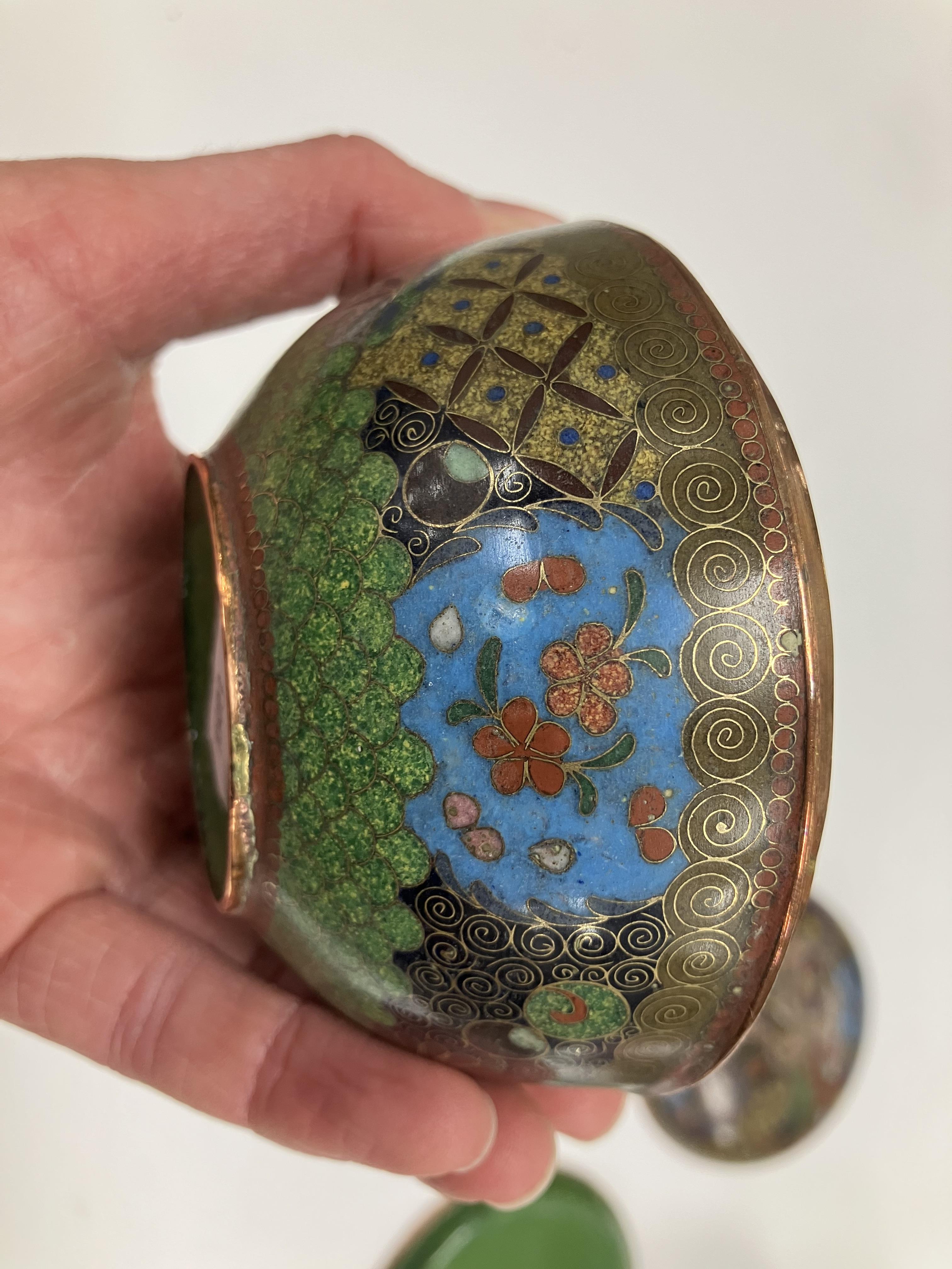 A Chinese cloisonne lidded bowl with floral medallion and butterfly decoration, - Image 18 of 31