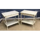 A pair of modern faux bamboo painted single drawer side tables on turned legs united by an under