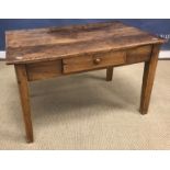 A 19th Century French farmhouse type fruitwood single drawer side table,