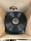 A collection of vintage sundries to include a box of various 78 rpm records and needles,