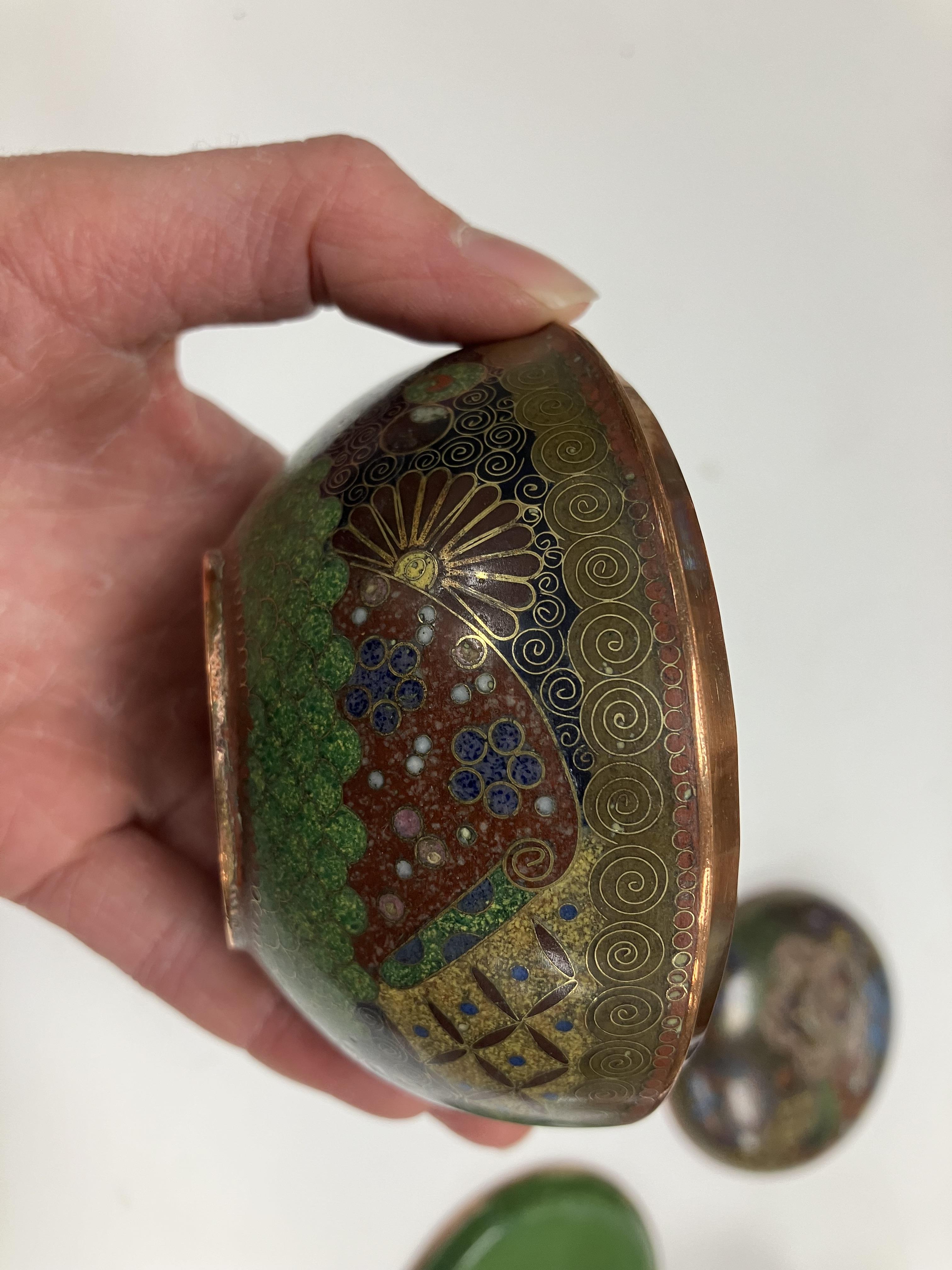 A Chinese cloisonne lidded bowl with floral medallion and butterfly decoration, - Image 21 of 31