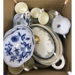 A collection of Meissen "Blue Onion" pattern tea wares comprising five cups,