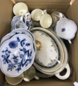 A collection of Meissen "Blue Onion" pattern tea wares comprising five cups,