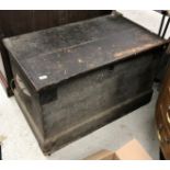 A Victorian painted pine trunk of large proportions with rope-work side handles,
