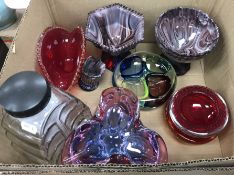 A collection of mainly 20th Century glass to include an inkwell with swirled decoration,