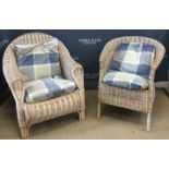 A set of four 20th Century caned conservatory tub chairs 69 cm wide x 69 cm deep x 83 cm high