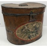 A Victorian painted oval hat tin, the front medallion decorated with spray of flowers, 41.
