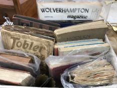 A box containing assorted Victorian and later albums containing various scraps, cigarette cards,