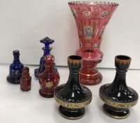 A collection of Victorian Bohemian and other glass to include a large cranberry cut glass and