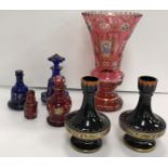 A collection of Victorian Bohemian and other glass to include a large cranberry cut glass and