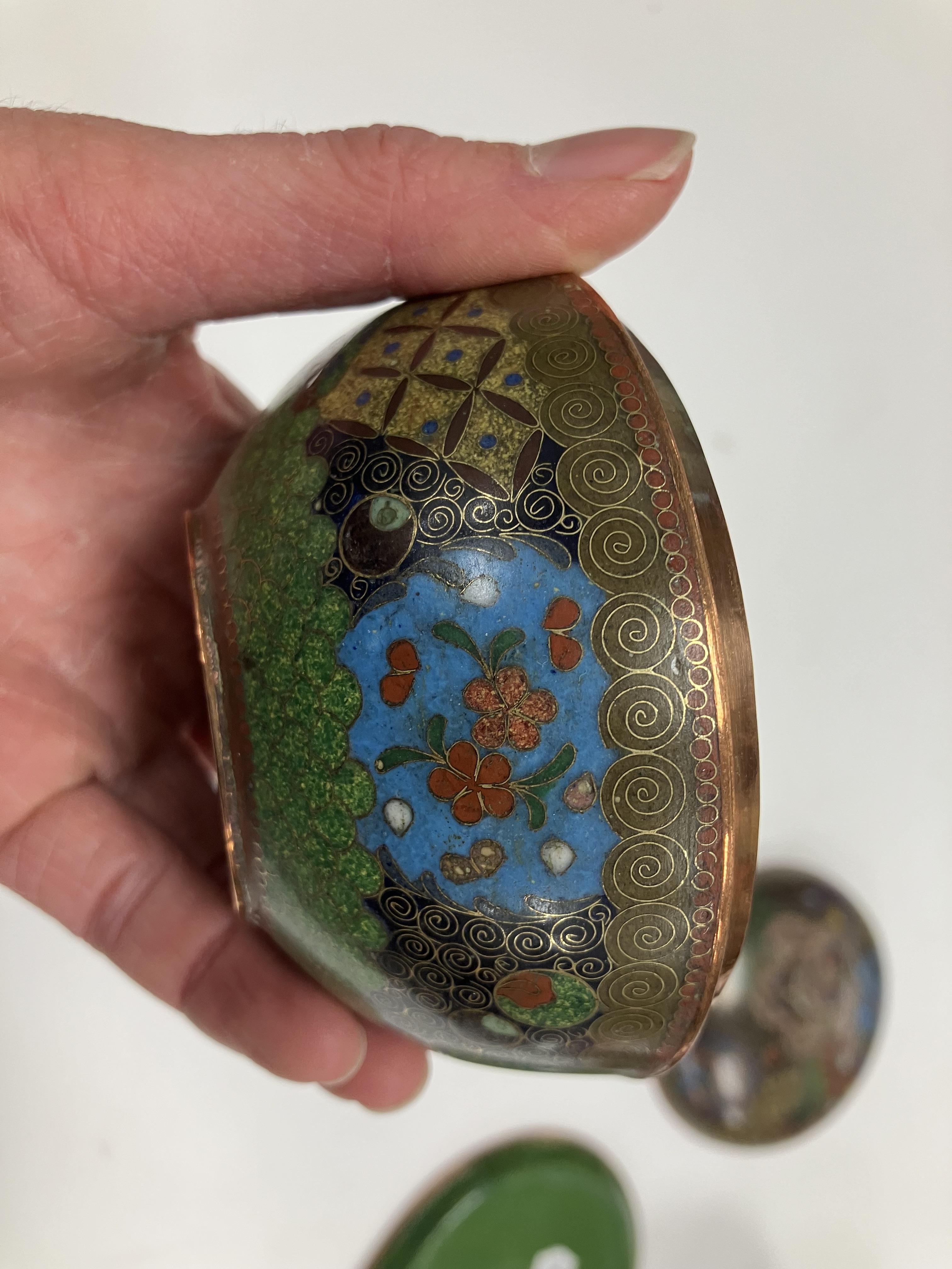 A Chinese cloisonne lidded bowl with floral medallion and butterfly decoration, - Image 20 of 31