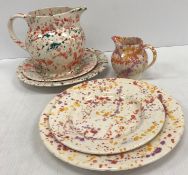 A collection of Emma Bridgwater Blue Splatter ware pottery including jug, mug, small bowl,