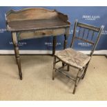 A Victorian painted pine washstand with three quarter gallery over a single frieze drawer,