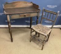 A Victorian painted pine washstand with three quarter gallery over a single frieze drawer,