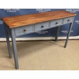 A pine and grey painted side table,