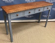 A pine and grey painted side table,
