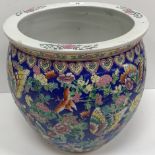 A Chinese famille-verte jardiniere / carp bowl with butterfly and moth decoration to the exterior
