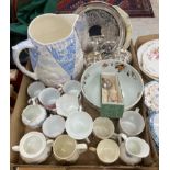 Two boxes of various china wares to include Aesthetic design relief and transfer decorated toilet