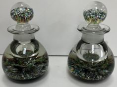 A pair of Strathearn glass scent bottles with millefiori style decoration,
