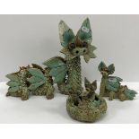 A set of three mid 20th Century Yare dragon figures, one as mother dragon,