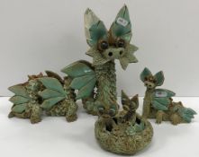 A set of three mid 20th Century Yare dragon figures, one as mother dragon,