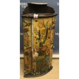 An 18th Century Dutch painted bow fronted hanging corner cupboard, the top with shelf over a recess,