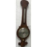 A 19th Century rosewood cased barometer thermometer,