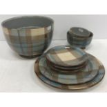 A collection of Ishobel Anderson for Anta Pottery "Tartan" design dinner wares to include fruit