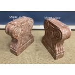 A pair of Rosso marble Classical style bench ends with scrollwork decoration 36 cm wide x 12 cm