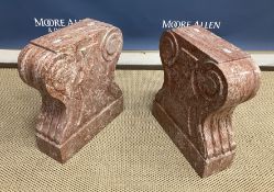 A pair of Rosso marble Classical style bench ends with scrollwork decoration 36 cm wide x 12 cm