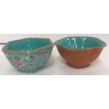 A 19th Century Chinese famille rose turquoise ground floral and foliate decorated hexagonal bowl,