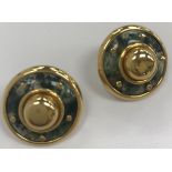 A pair of 18 carat gold coloured moss agate ear studs by PCJ (bears import marks) 2.