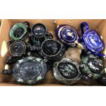 Seven circa 1900 black glazed and gilt decorated teapots, various makers and designs,