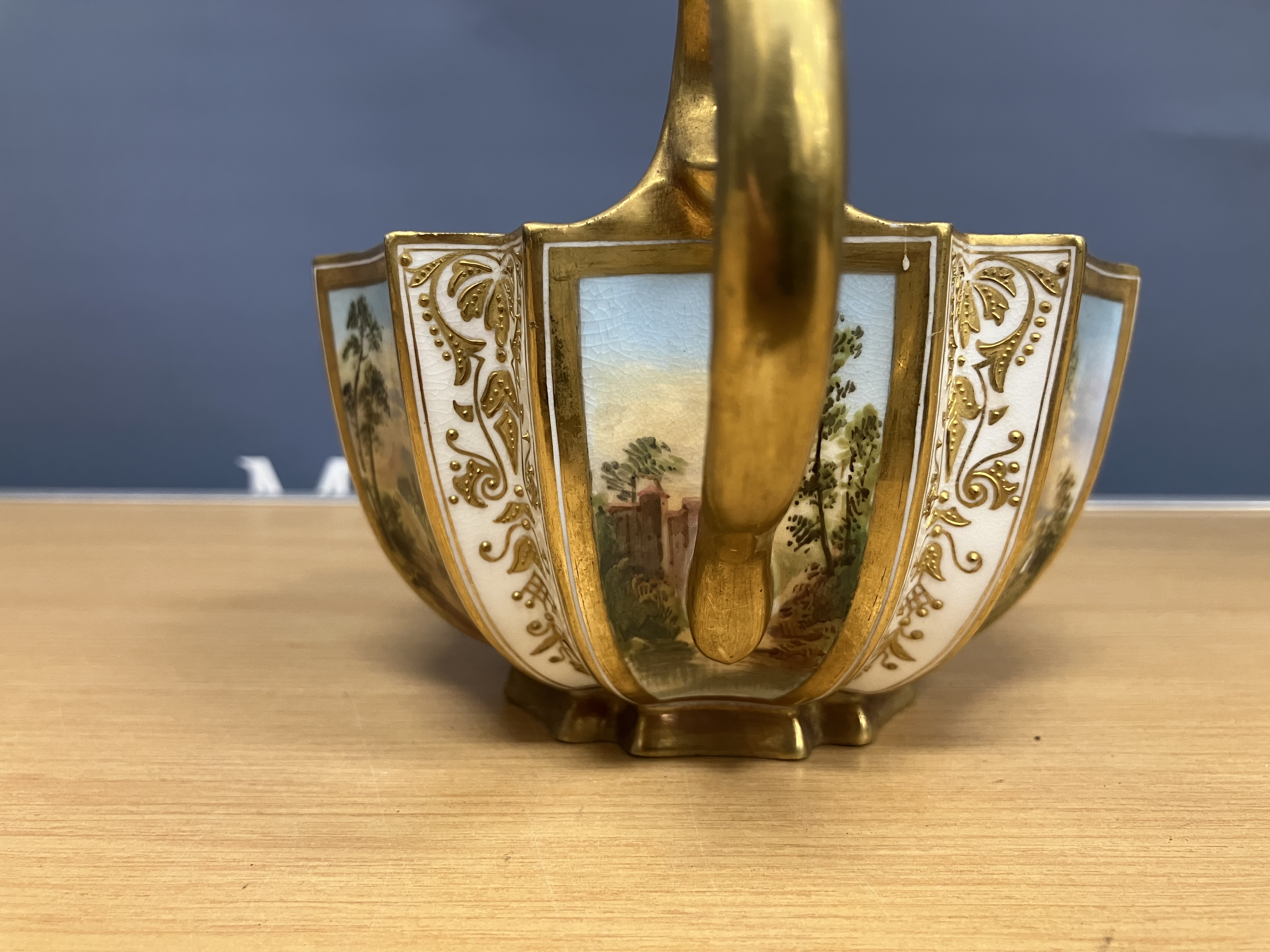 A pair of Coalport hexagonal two-handled bowls, each panel decorated with a landscape scene 10. - Image 10 of 46
