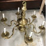 A modern brass six branch electrolier in the 18th Century Dutch manner,