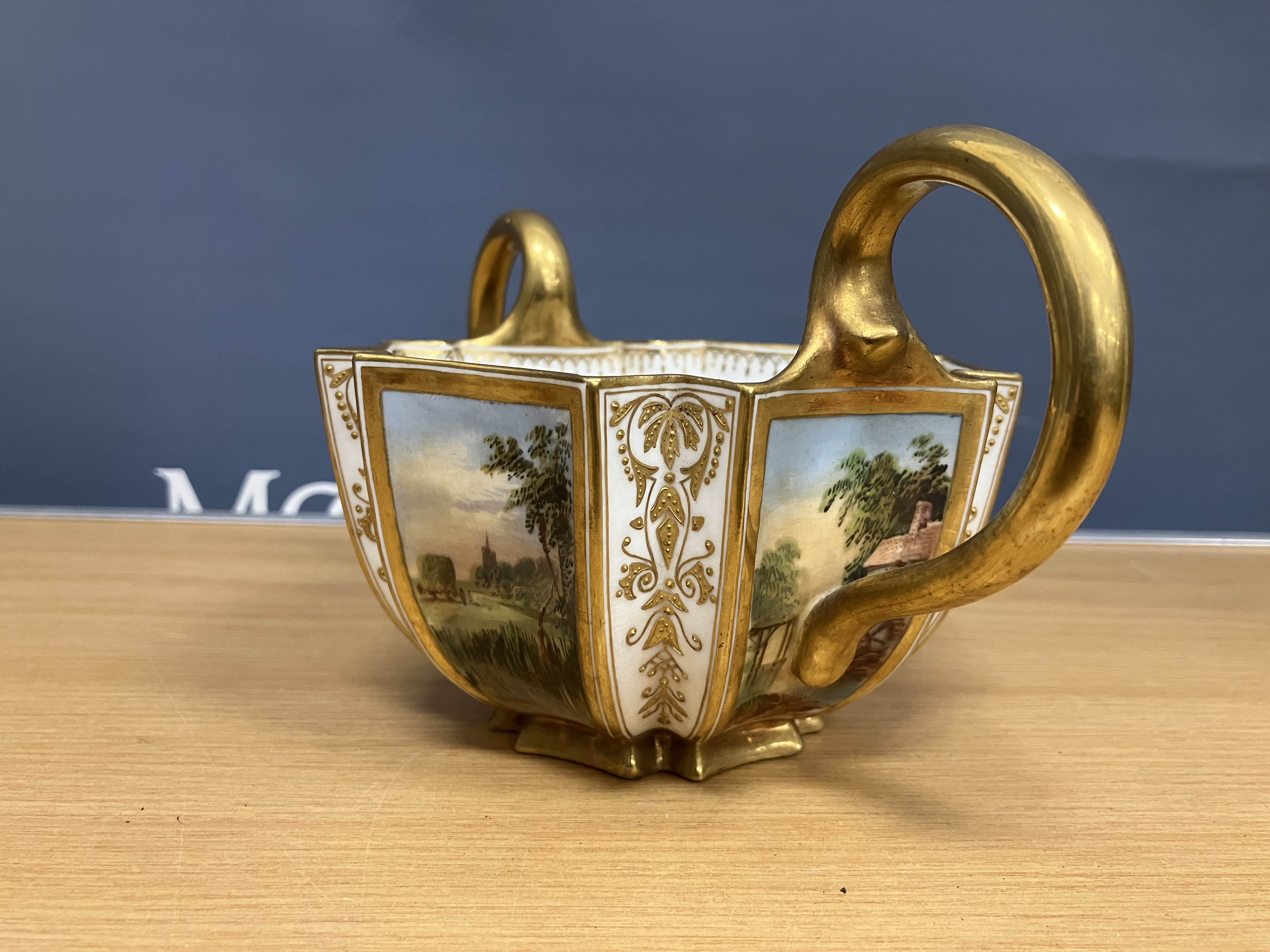 A pair of Coalport hexagonal two-handled bowls, each panel decorated with a landscape scene 10. - Image 39 of 46