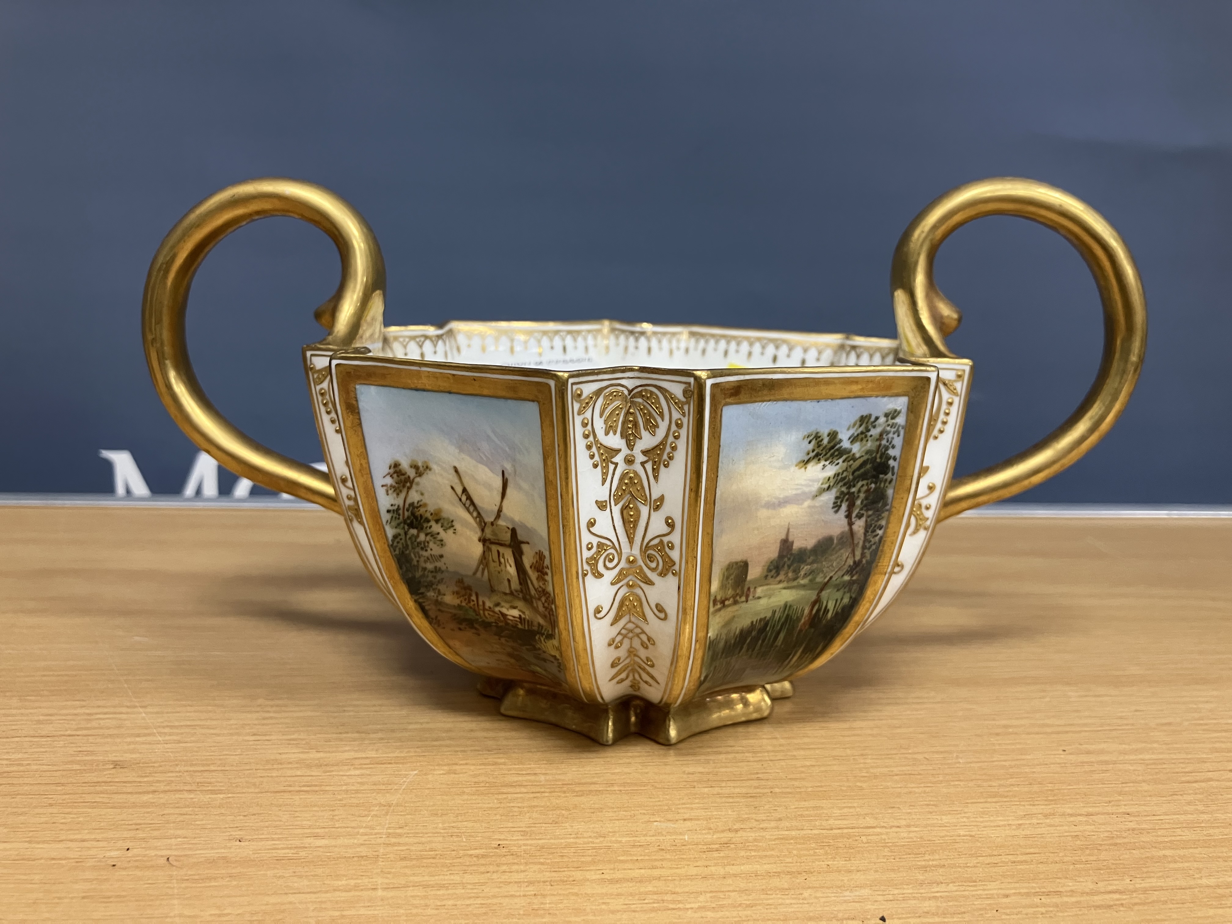 A pair of Coalport hexagonal two-handled bowls, each panel decorated with a landscape scene 10. - Image 41 of 46