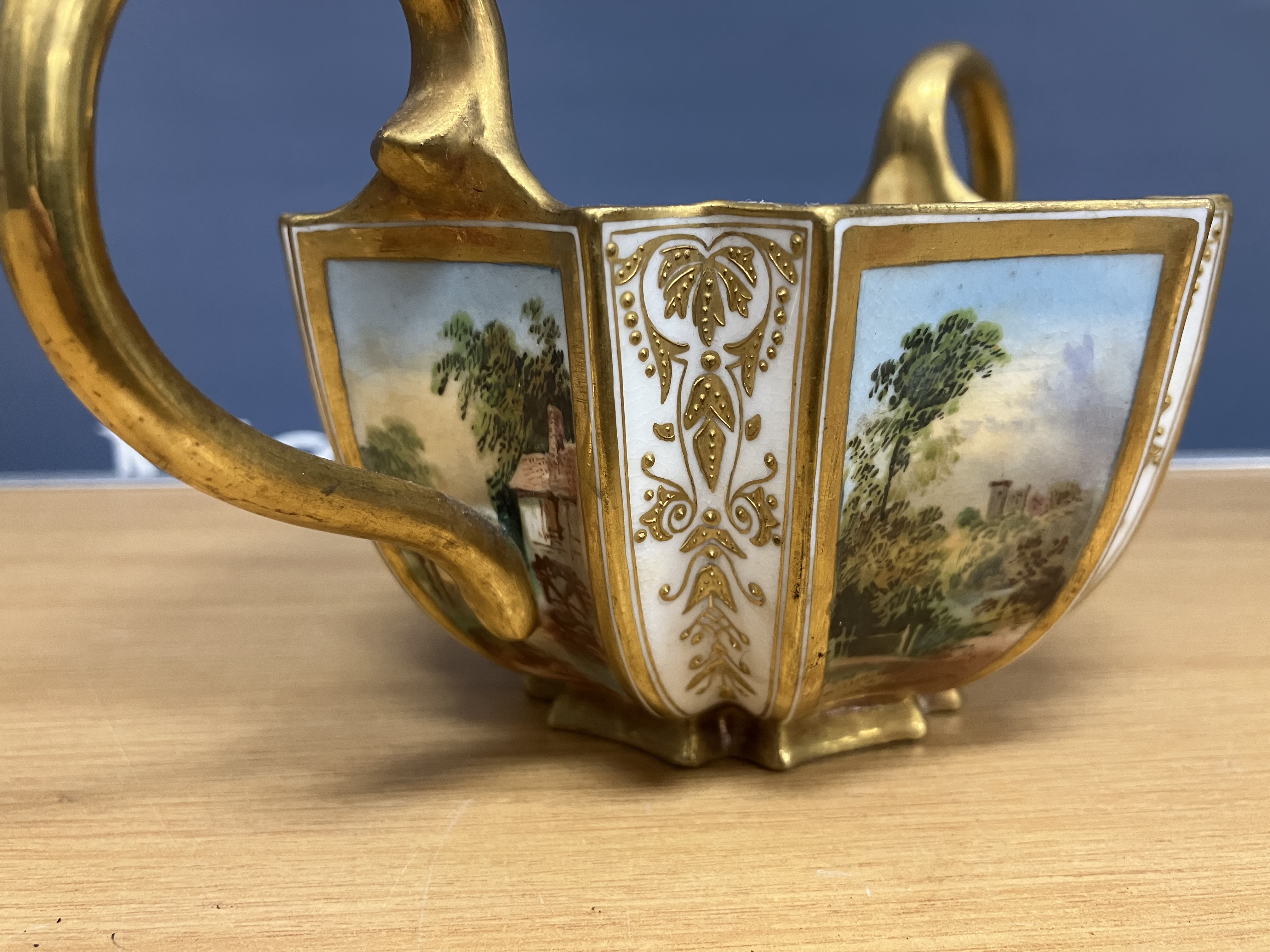 A pair of Coalport hexagonal two-handled bowls, each panel decorated with a landscape scene 10. - Image 35 of 46